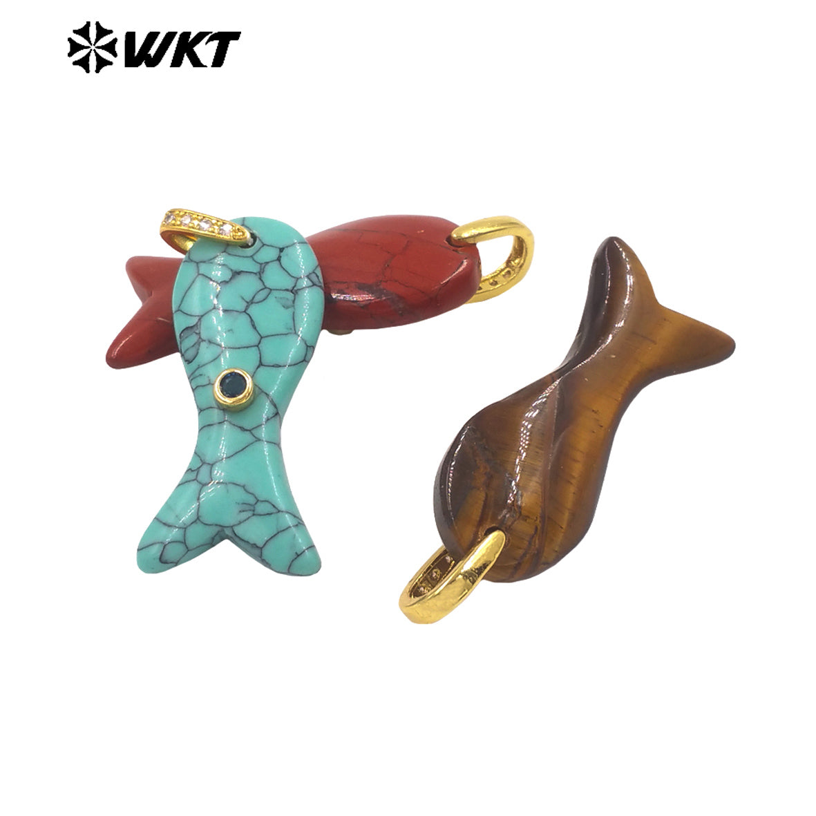 WT-P2138 New Design Zircon And Natural Gemstones Little Fish Charms Pendants For Lovely Style Jewelry Making Decoration