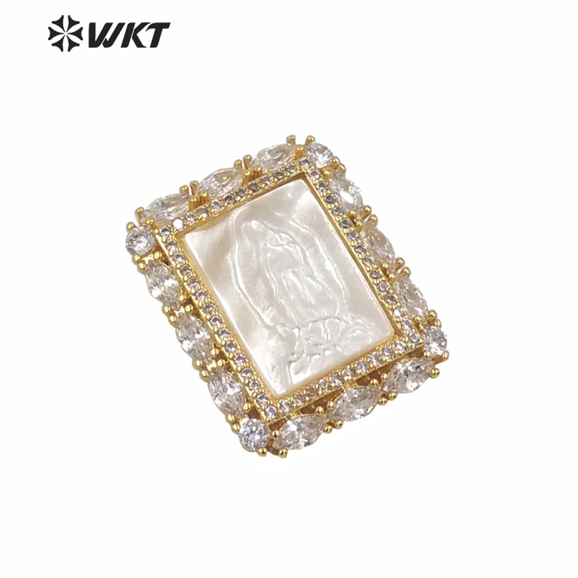 WT-MP145 New Natural MOP Shell Carved Virgin Mary square Pendant Fashion Gold Electroplated Cubic Zircon White Shell Pendants