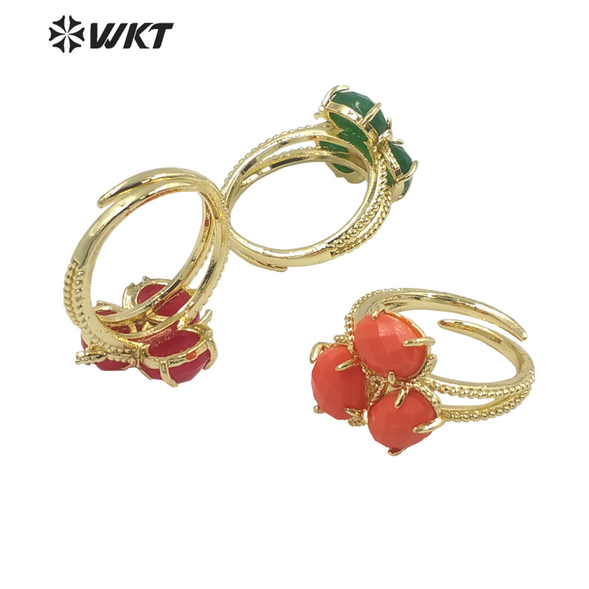 WT-R482 WKT Fashion Design Trendy Gift for Women Colorful High Quality Gorgeous Natural Jade Stone Ring
