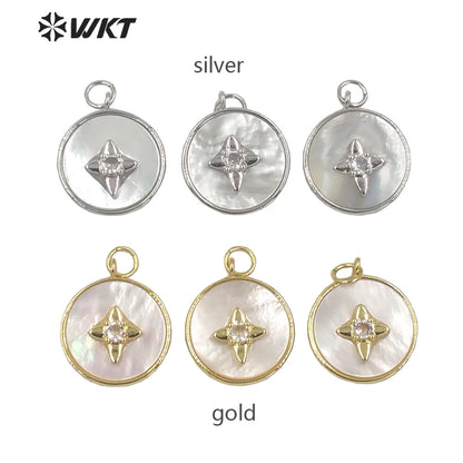 WT-JP287 WKT Personalized and Lovely Flower Patchwork Zircon Pendant Mother Pearl Round Pendant Necklace Nice Jewelry Lady