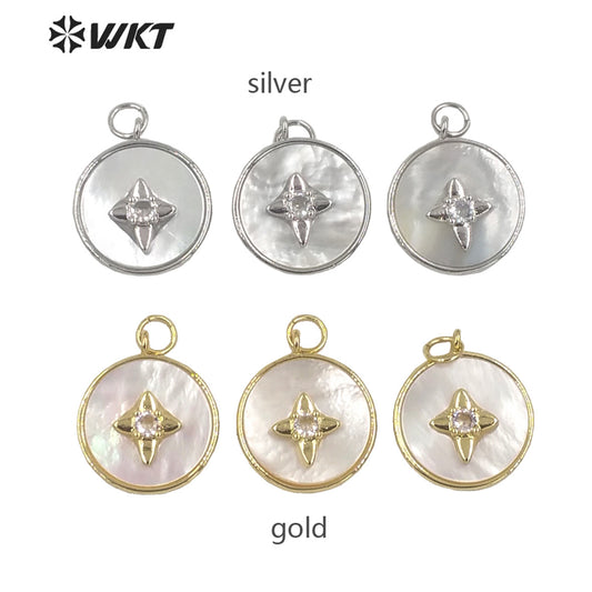 WT-JP287 WKT Personalized and Lovely Flower Patchwork Zircon Pendant Mother Pearl Round Pendant Necklace Nice Jewelry Lady