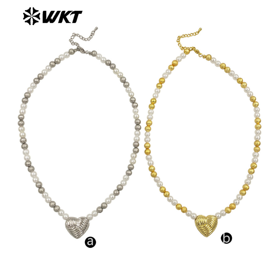 WT-JN288 New Design Gold and Silver Artificial Pearl Beads Heart Shape Texture Shell Necklace for Women As Valentine's Day Gift