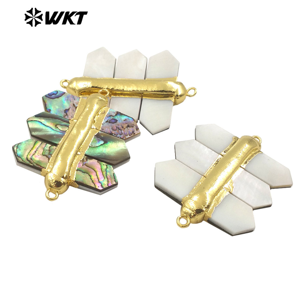 WT-PC010 Wholesale Double Point Natural Abalone Shell Jewelry Finding Connectors for Necklace Charms