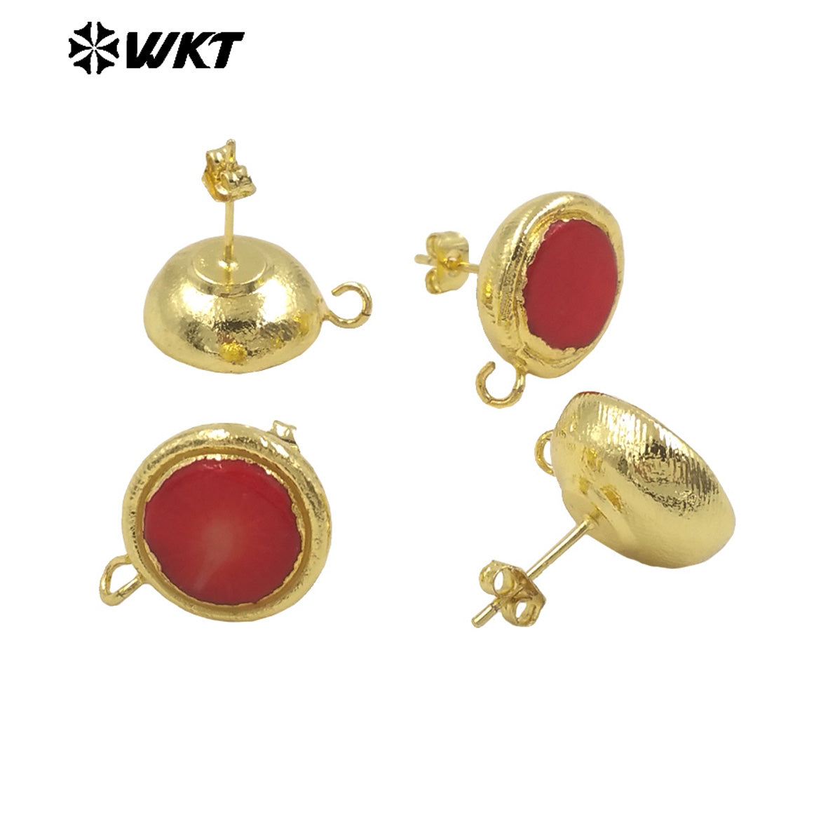 WT-JFE116 Wholesale Hot Sale Simple Attractive Red Coral 18K Gold Plated Brass Women's Earrings As Daily Accessory Jewelry