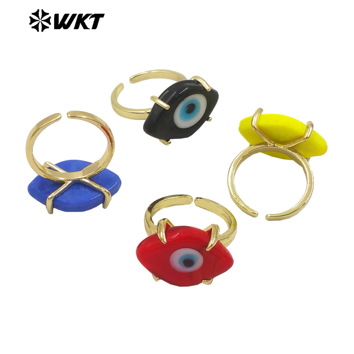 WT-MPR088 Wholesale Fashion Gold Claw Setting Resin Horse Eye Ring for Girl Healing Attractive Drop Oil Making