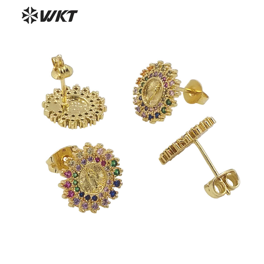 WT-ME102 Wholesale Newest Colorful Vintage Style Cubic Zircon Fashion Light Luxury Natural Shell With Enamel Micro Paved Earrings