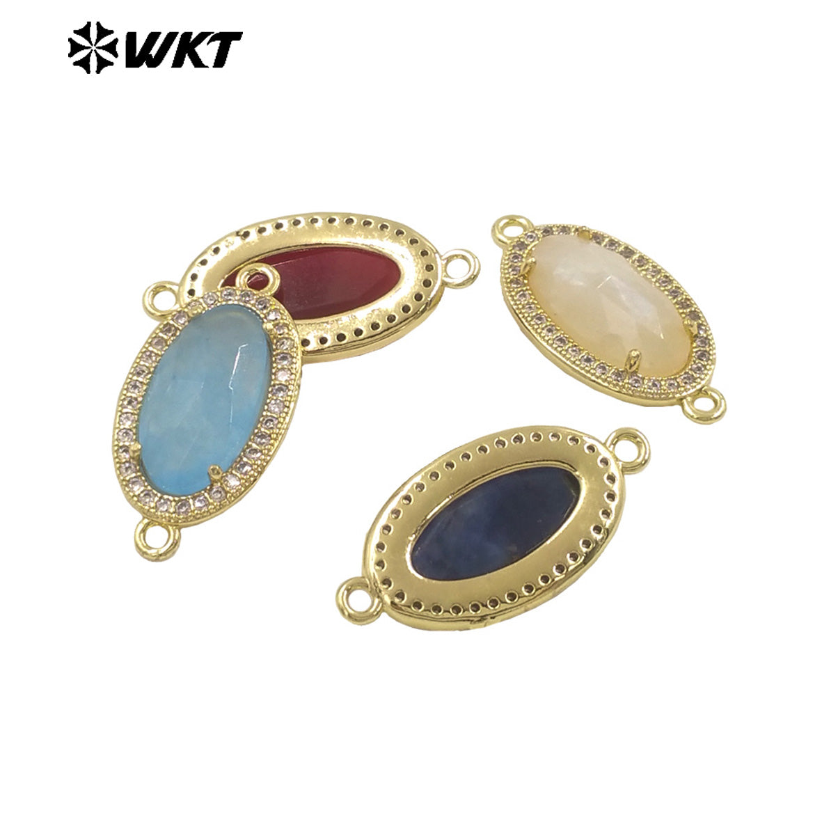 WT-C334 New Arrivals 18K Gold Plated Small Zircon Oval Multicolored Gemstone Necklace Pendant Connector Jewelry Accessories