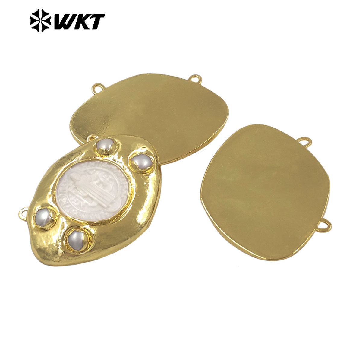WT-PC022 High Quality Gold Plated Double Hoops Mother Of Pearl Religious Style Connector As Lady Handmade Jewelry Findings