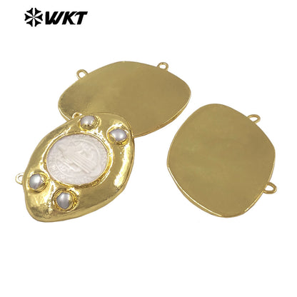 WT-PC022 High Quality Gold Plated Double Hoops Mother Of Pearl Religious Style Connector As Lady Handmade Jewelry Findings