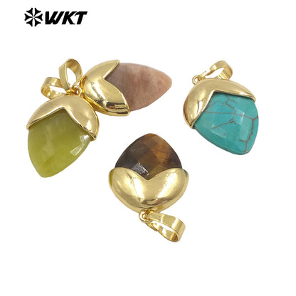 WT-P2016 High Quality Gold Plated Multi Color Natural Gemstones Labradorite Tiger Eye Stone Pendants For Jewelry DIY Accessories