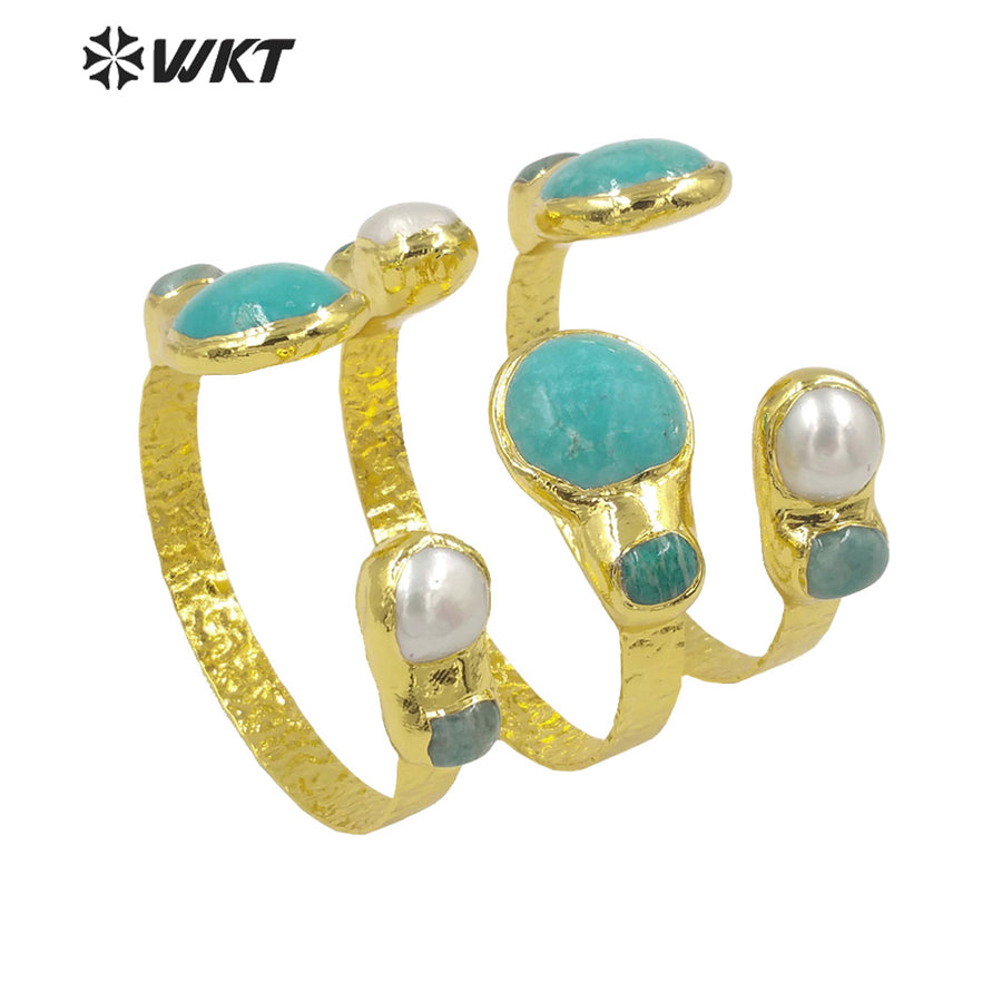 WT-B593 WKT 2022 Beautiful Jewelry Good Design Natural Pearl Stone Bracelet Opening Adjustable Gold Plated Women Jewelry