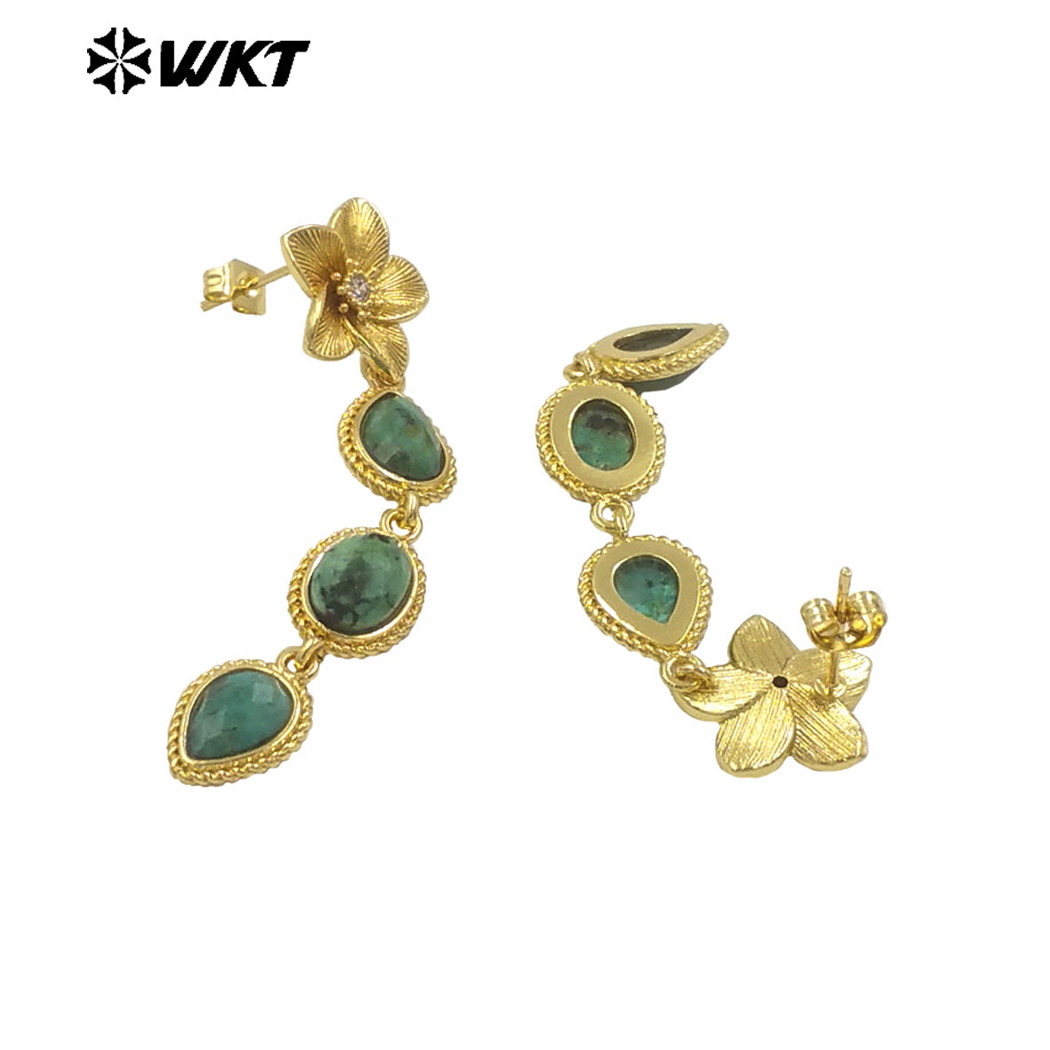 WT-E758 Amazing Fashion 18K Real Gold Plated Resist Tarnishable Multi Stones Earrings Women Birthday Gift Jewelry
