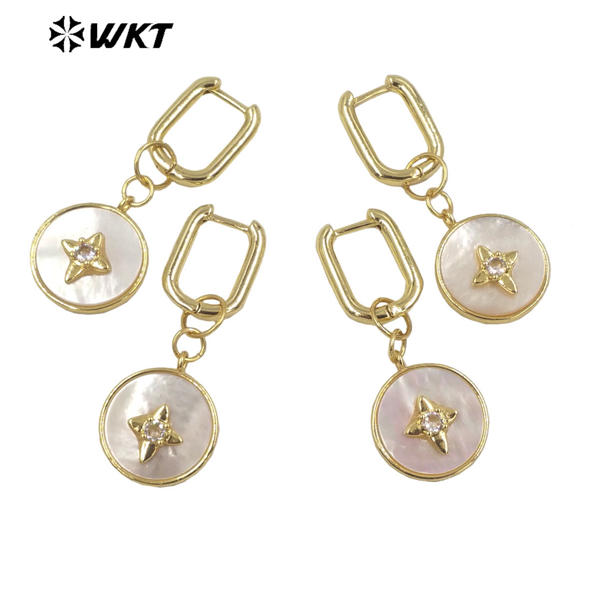 WT-MPE068 French Vintage Elegant Earrings Petal Diamond Micro Pave Earring Shell Pendant Women Shell Earrings