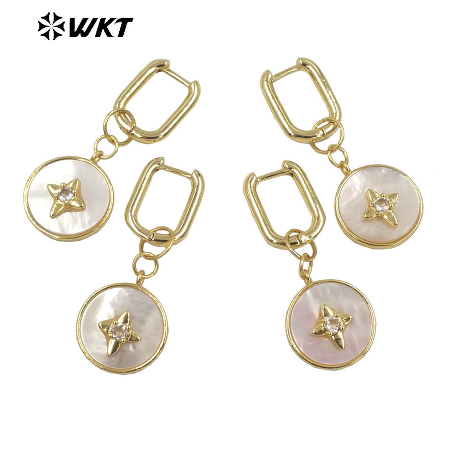 WT-MPE068 French Vintage Elegant Earrings Petal Diamond Micro Pave Earring Shell Pendant Women Shell Earrings