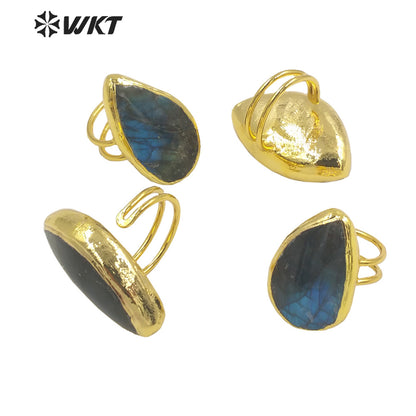 WT-R386 WKT 2022 New Style Natural Labradorite Ring Oval Shape Waterdrop Shape Noble Ring Natural Gemstone Ring for Girls Gift