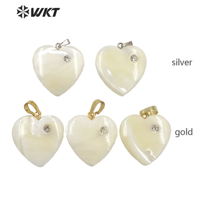 WT-JP289 WKT Retro Court Heart-Shaped Mixed Zircon Pendant Shell Pendant Women Necklace Beautiful Jewelry Shell Heart Pendant