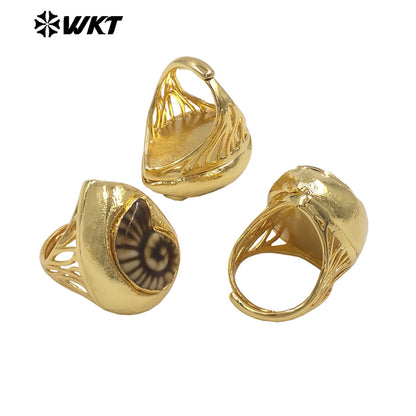 WT-MPR152 Wholesale Boutique 18K Gold Electroplated Ceramic Shell Shape Unisex Rings For Dance Party Wearing Jewelry