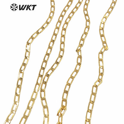WT-BC153 Newest Hot 18k Real Gold Plated Brass Jewelry Findings Chain for Necklace Making High Polish Faceted Brass Chain