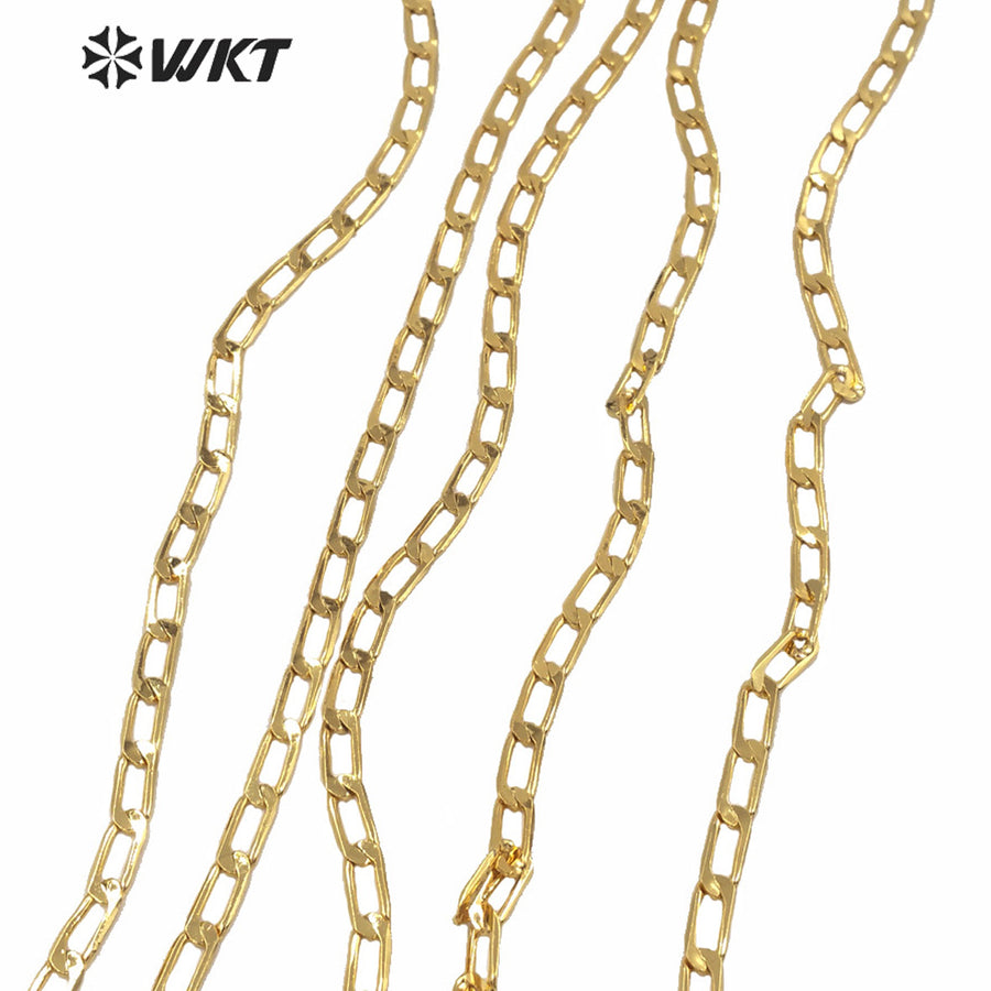WT-BC153 Newest Hot 18k Real Gold Plated Brass Jewelry Findings Chain for Necklace Making High Polish Faceted Brass Chain