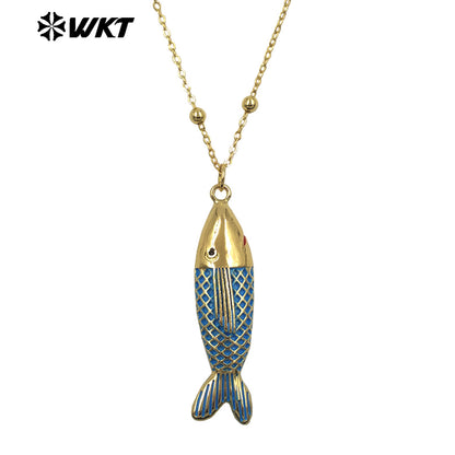 WT-JFN68 Exquisite Gold Plated Chain With Colorful Drop Oil Fish Pendants Necklaces For Women Trendy Wearing Accessory