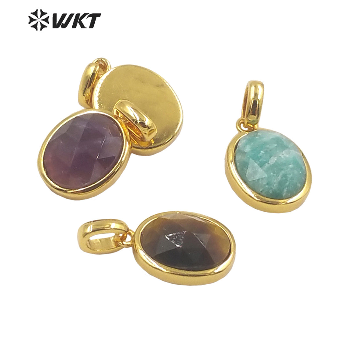 WT-P1839 Wholesale Fashion Oval Bezel Gemstone Small Pendants Natural Faceted Stone Pendants for Jewelry Necklace Making Charms