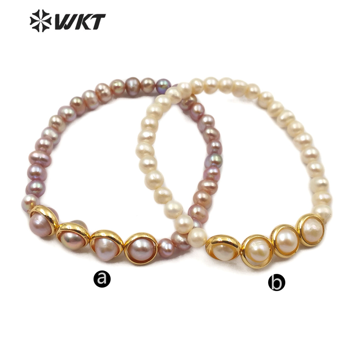 WT-B497 Wholesale Natural Pearl Bracelets Two Color With Gold Electroplated Women Stylish Charm Freshwater Pearl Bracelet