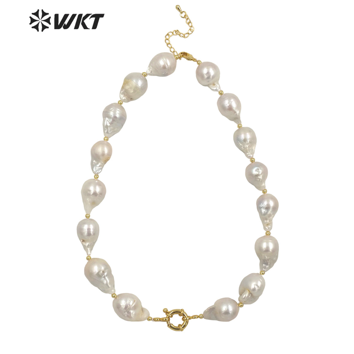 WT-JN184 Gorgeous 16 Inch Chocker Natural Baroque Pearl Necklace Amazing Precious Gold Birthday Presents Women White Necklace