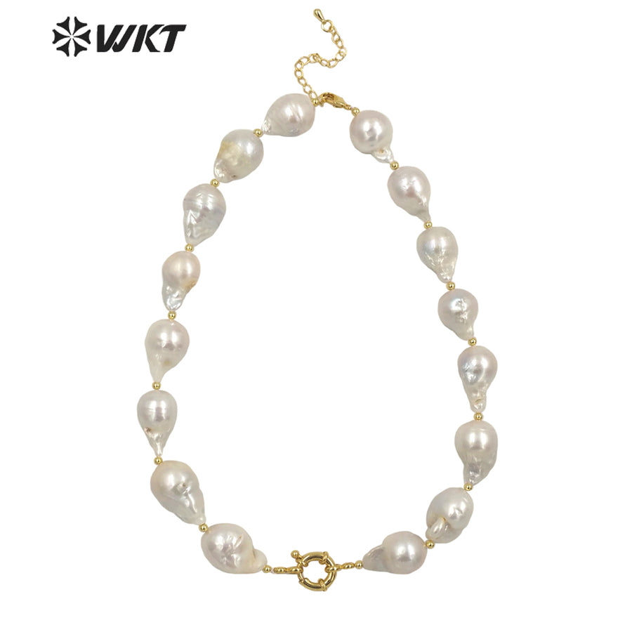 WT-JN184 Gorgeous 16 Inch Chocker Natural Baroque Pearl Necklace Amazing Precious Gold Birthday Presents Women White Necklace