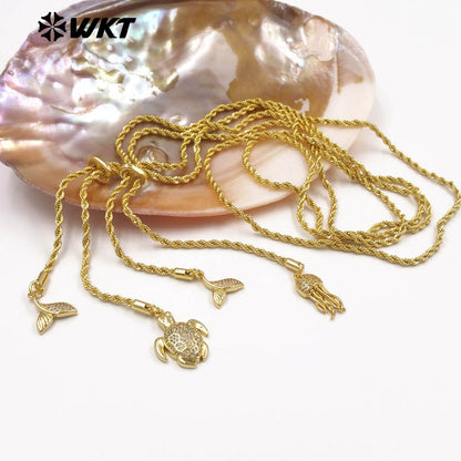 WT-JFN51 New Arrival Brass Gold Plated Chain With Double Animal Zircon Charms Metal Women Necklace For Fashion Matching Jewelry