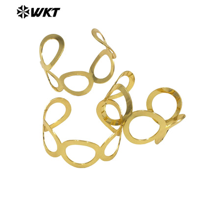 WT-B669 Best Selling Wholesale Round Cutout Design 18K Gold Plated Natural Yellow Brass Bracelet As Special Gift for Women