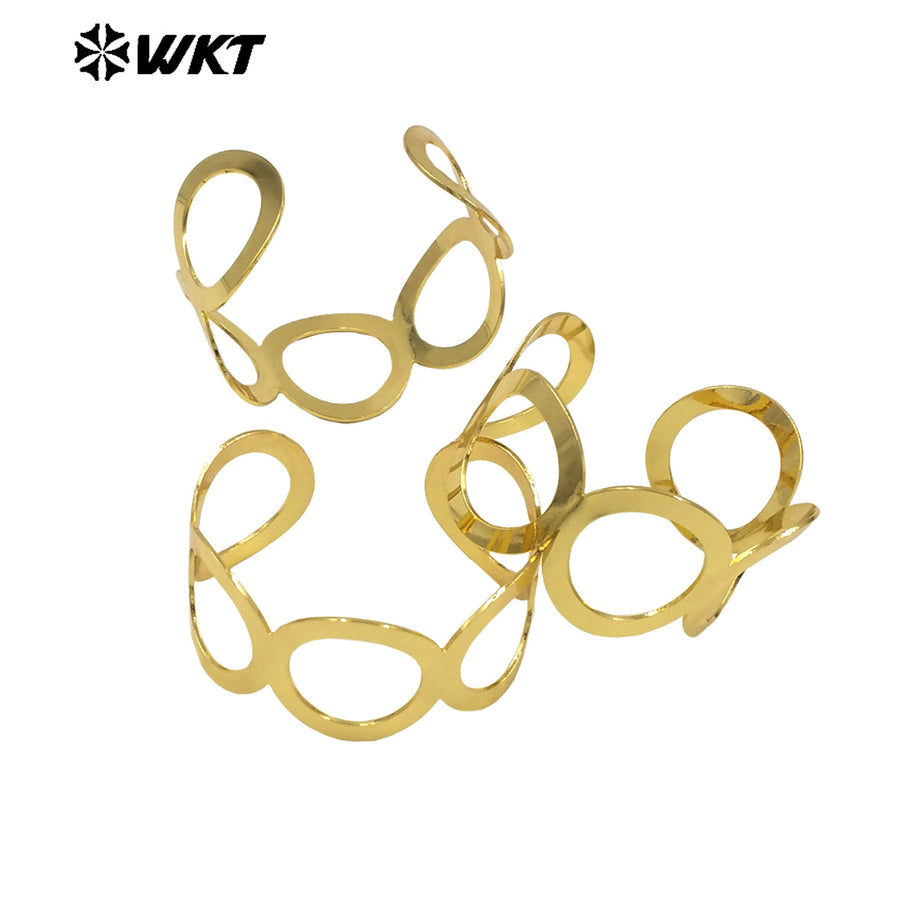 WT-B669 Best Selling Wholesale Round Cutout Design 18K Gold Plated Natural Yellow Brass Bracelet As Special Gift for Women