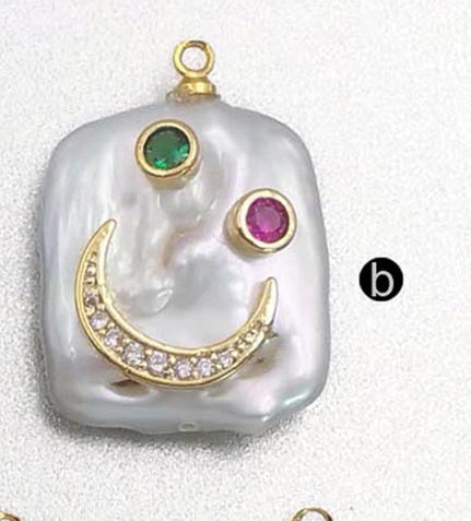 MP136 Natural Freshwater Pearl Pendant With Diversified Patterns Rectangular Pendant CZ Micro Pave Women Fashion Pearl Pendant