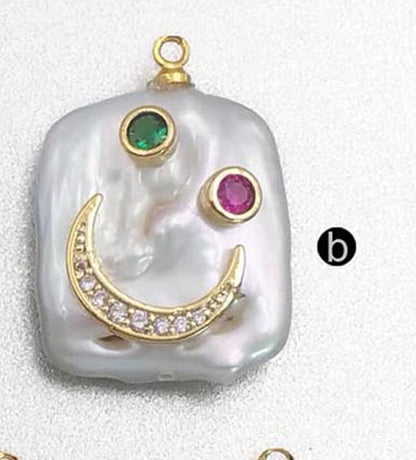 MP136 Natural Freshwater Pearl Pendant With Diversified Patterns Rectangular Pendant CZ Micro Pave Women Fashion Pearl Pendant