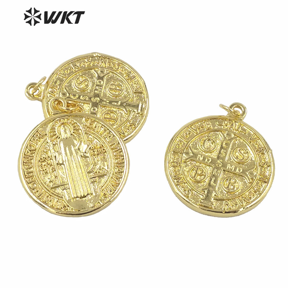 WT-MP160 Wholesale Gold Electroplated Jehovah Pendant Fashion Round Religious Christian Pendant 25mm Round Coin Metal Pendant