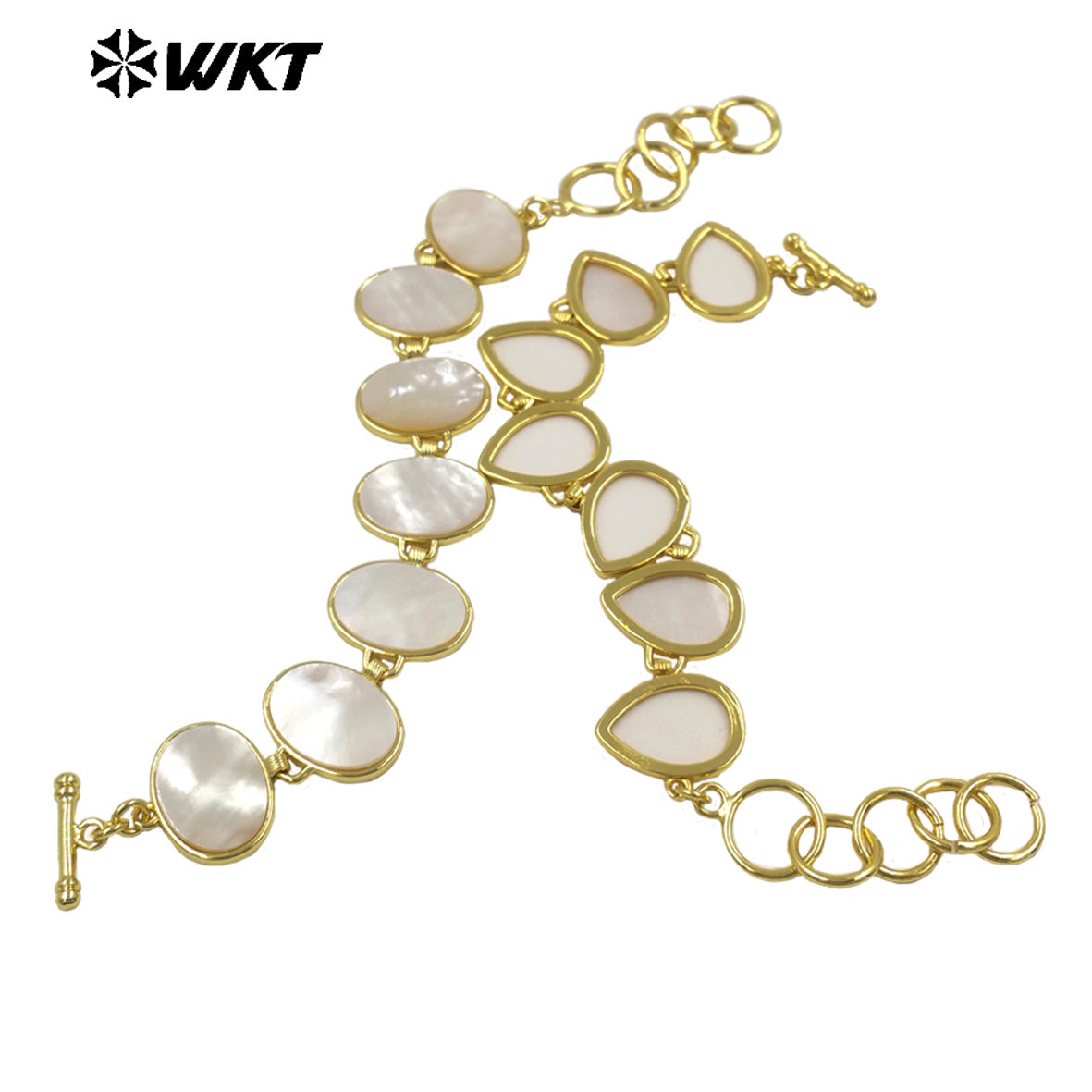 MPB144 Elegant Simple Style Gold Plated Round Waterdrop Shape Natural White Shell Bracelet For Women Daily Matching Jewelry