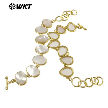 MPB144 Elegant Simple Style Gold Plated Round Waterdrop Shape Natural White Shell Bracelet For Women Daily Matching Jewelry