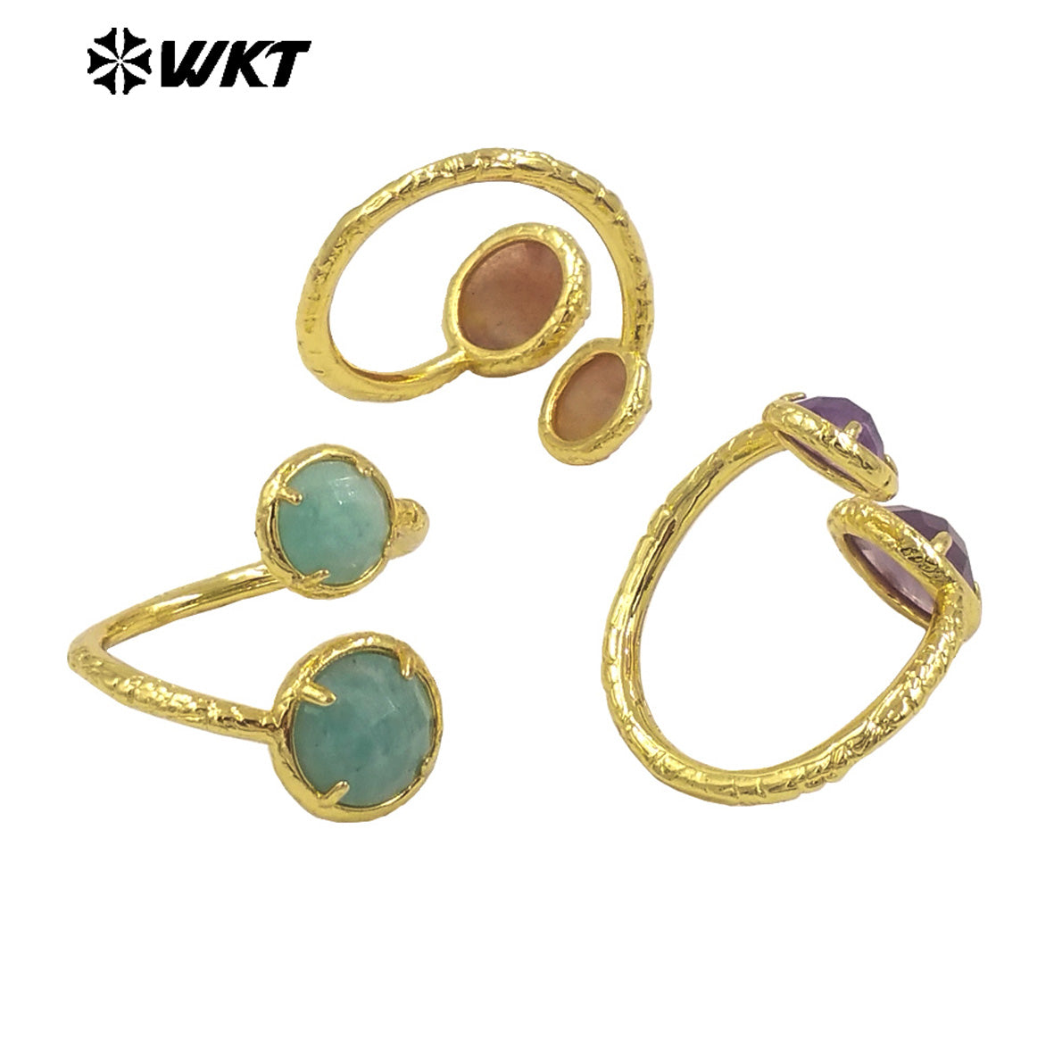 WT-R530 Wholesale Fashion New European Trendy Double Stone Adjustable Birthday Gift Lady Gemstone Ring