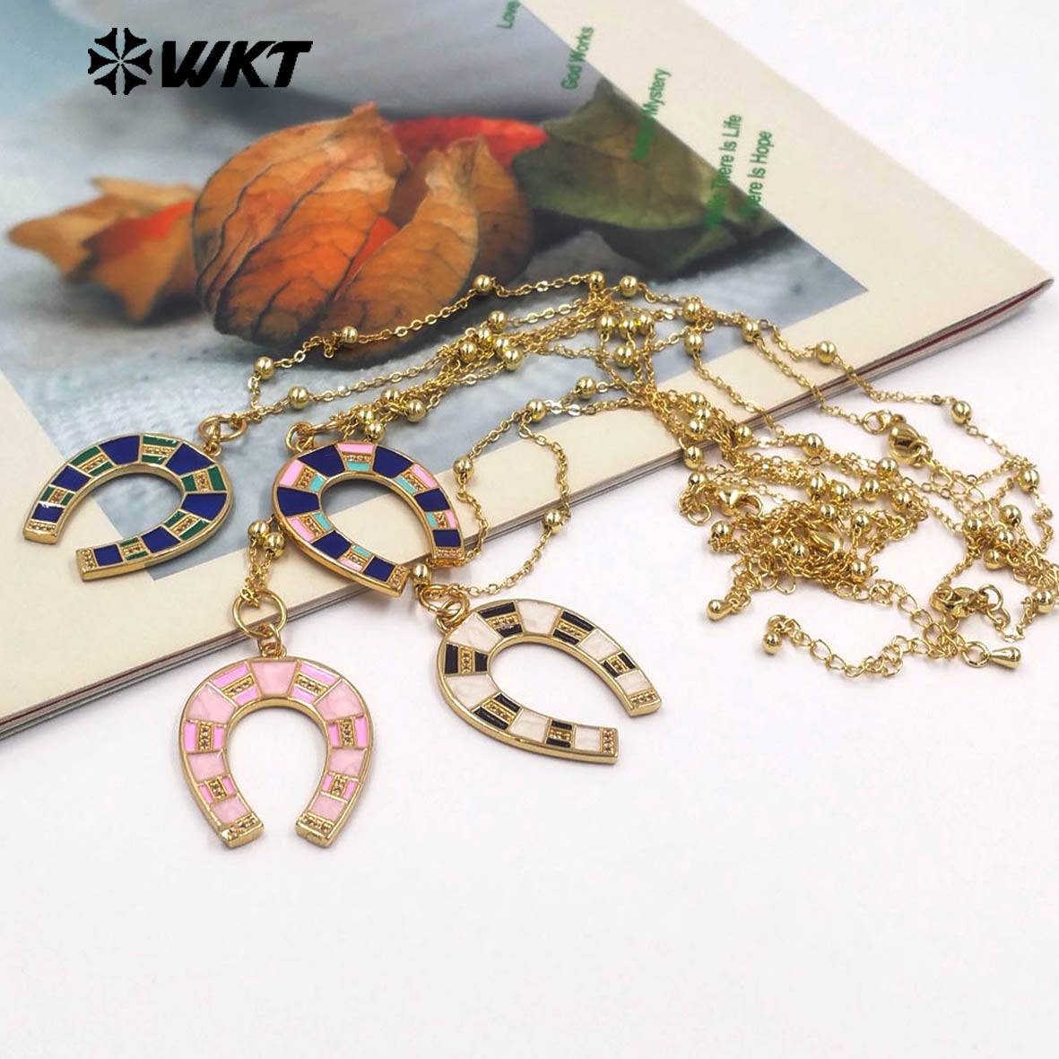 WT-N1517 Newest Design Gold Plated Chain With Colorful Drop Oil Letter U Shape Pendant Necklace For Women Unique Jewelry