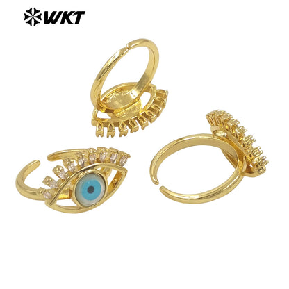 WT-MPR103 Newest Fashion Micropave Cubic Zircon Setting Trendy Gold Plated Turkey Eye Shell Ring in Adjustable Size