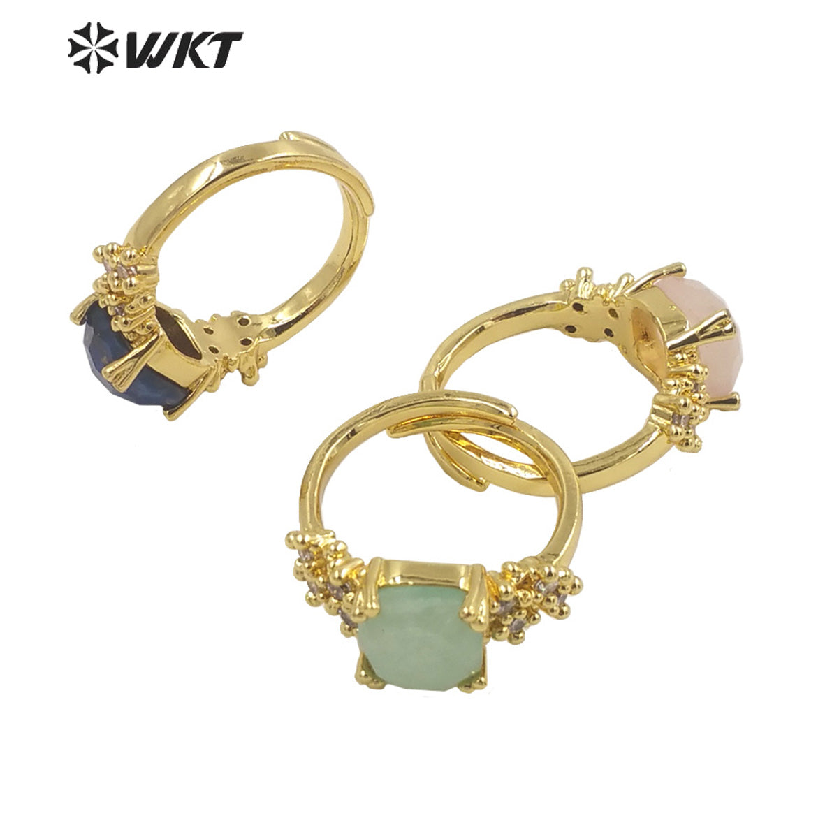 WT-R449 Wholesale Micropaved Cubic Zircon Decorative Square Stone Ring for Birthday Gift Ring Trendy Rose Quartz Ring