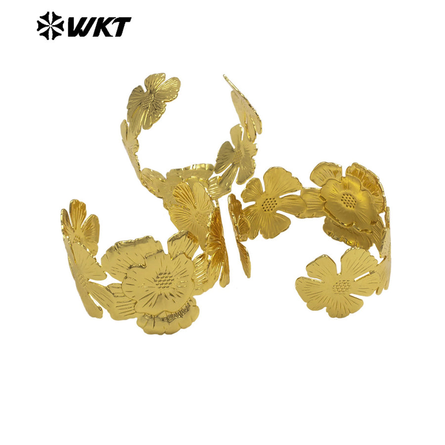 WT-JF359 New Sales Flowers Shape Gold Electroplated Women Bangle Adjustable Size Beautiful Fashion Jewelry Accessories