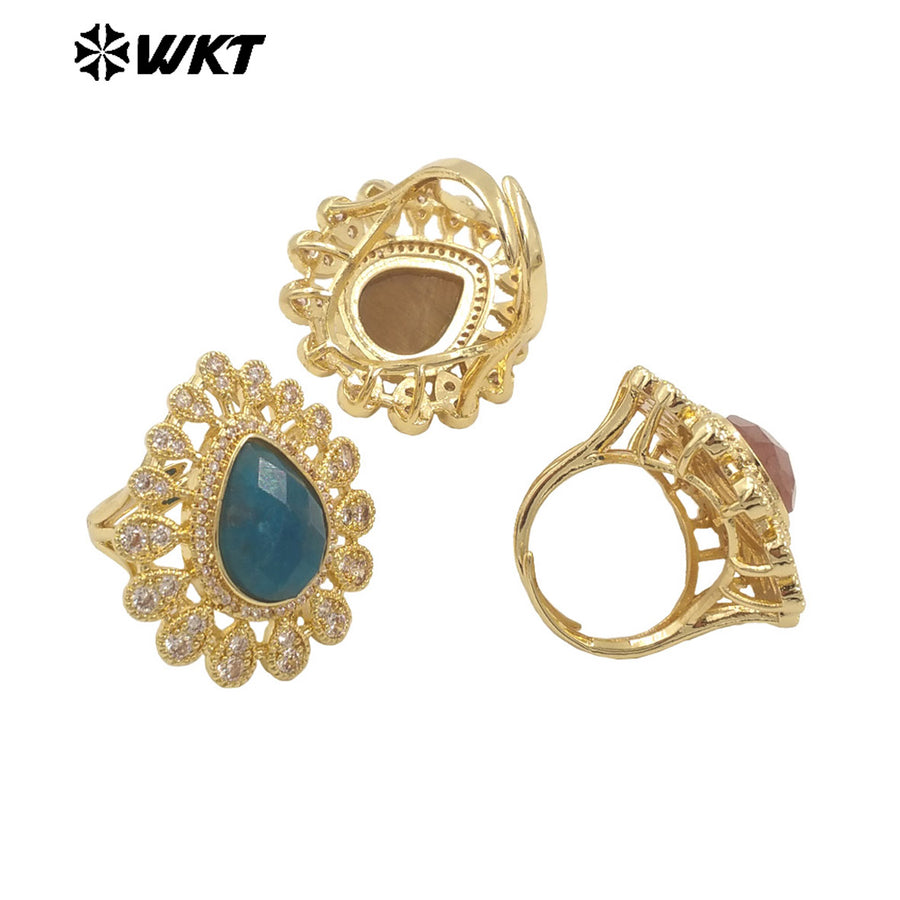 WT-MR029 Wholesale Amazing New European Delicate Micro Pave Cubic Zircon Setting Drop Stone Gold Plated Women Ring