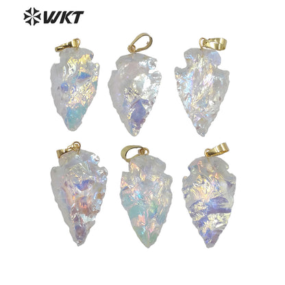 WT-P1542 Wholesale Fashion Natural Quartz Stone Arrowhead Pendant Women Aura Quartz Arrowhead Pendant in Small Size