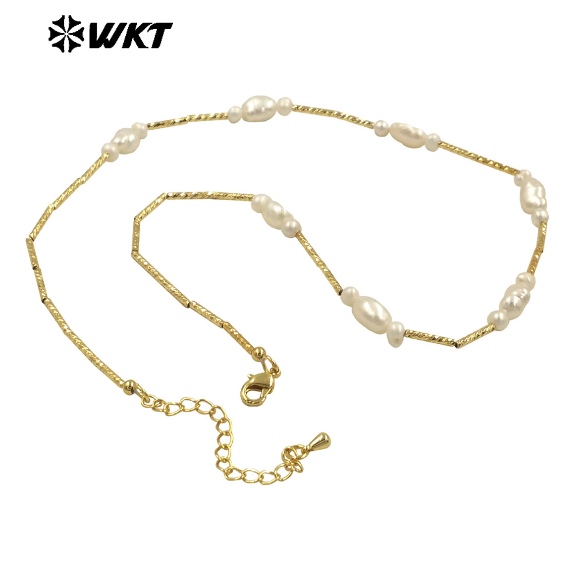 WT-JN279 Elegant Chic Women Hand Strand Made Natural Real Freshwater Pearl Pipe Chain Necklace in 16 Inch Long