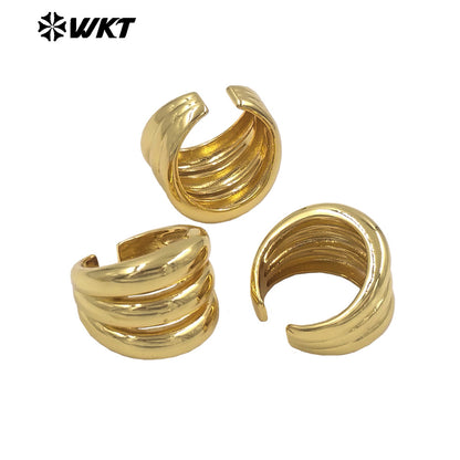 WT-R597 High Quality Classical Design 18K Gold Plated Three Layers Yellow Brass Metal Rings For Women Fashion Matching