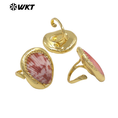 WT-MPR169 Top Fashionable 18K Gold Plated Colorful Natural Scallop Shell Women Adjustable Rings For Party Wearing Jewelry