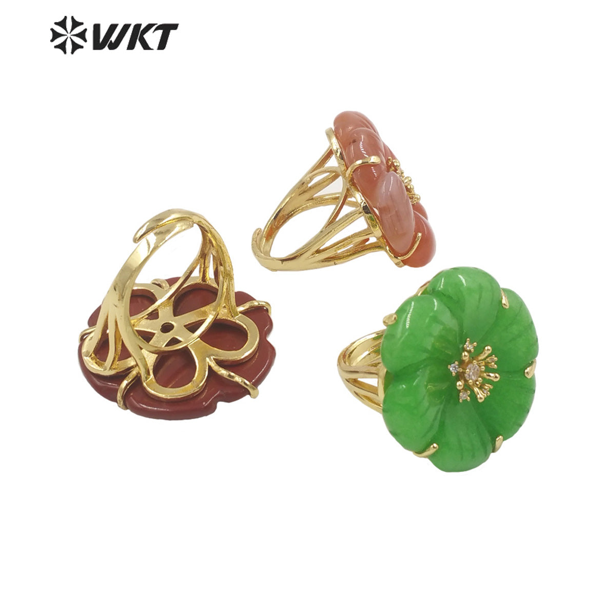 WT-R490 WKT Fashion Design Trendy Gift for Women Flower Shaped Colorful High Quality Gorgeous Natural Gemstone Stone Ring