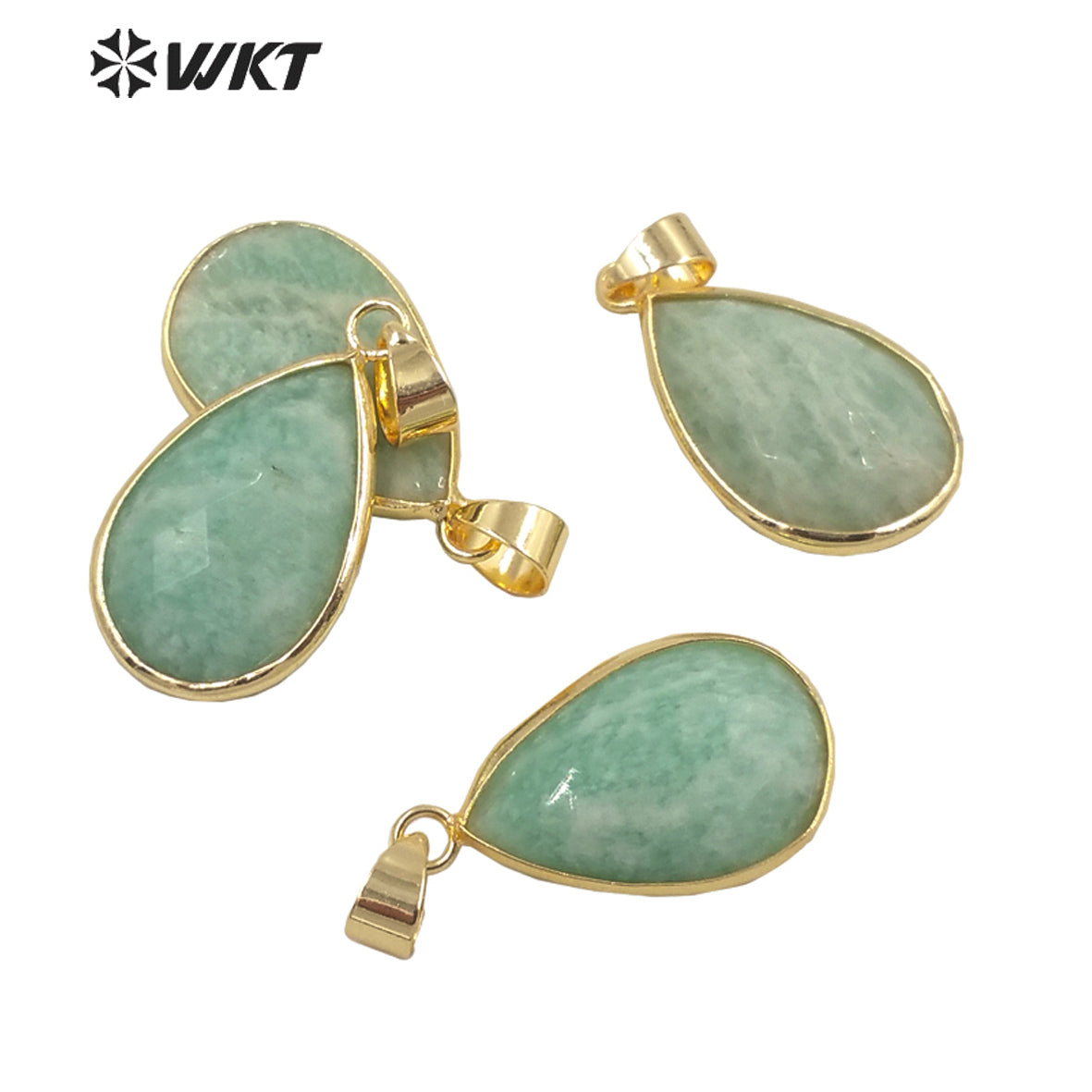 WT-P1640 Wholesale Gold Bezel Women Natural Amazonite Teardrop Pendants Charming Faceted Water Drop Stone Pendant