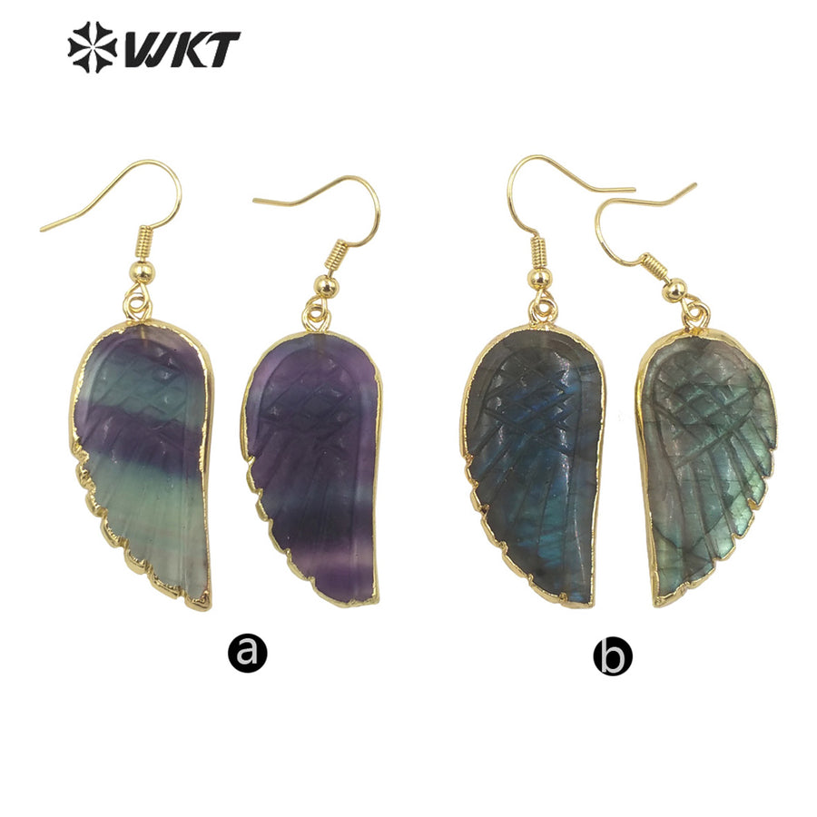 WT-E738 Amazing Colorful Elegant Fluorite/Labradorite Long Charming in Leaf Shaped Earrings Women Pendant Earrings