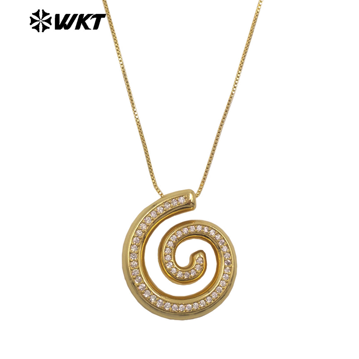WT-JFN62 New Product Thin Chain Gold Plated Yellow Brass And Zircon Spiral Shape Pendant Necklace As Girls Birthday Gift